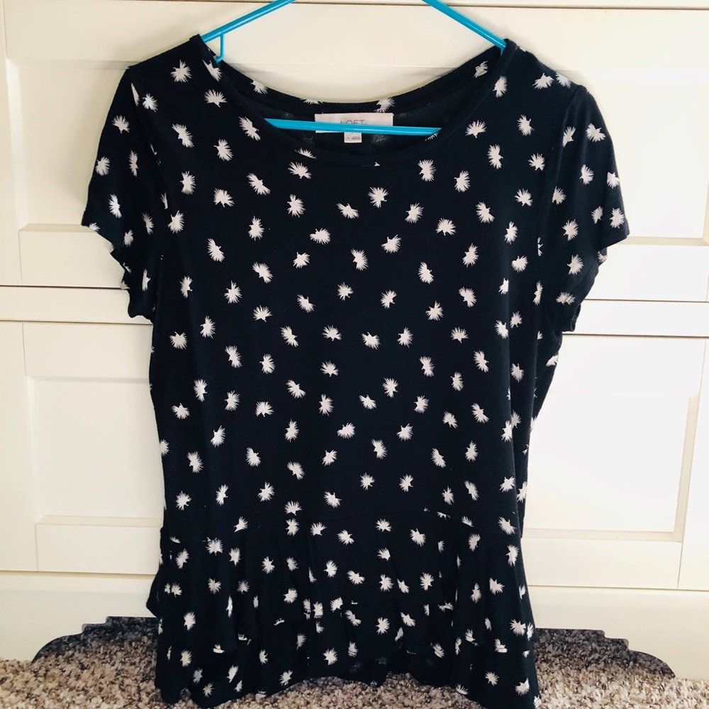 Loft Black and white short sleeve blouse